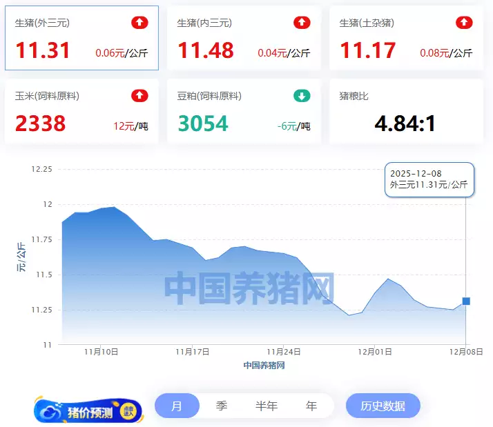 全国外三元生猪价格走势图及涨跌表_2026生猪价格走势图_玄田算法预测明日猪价